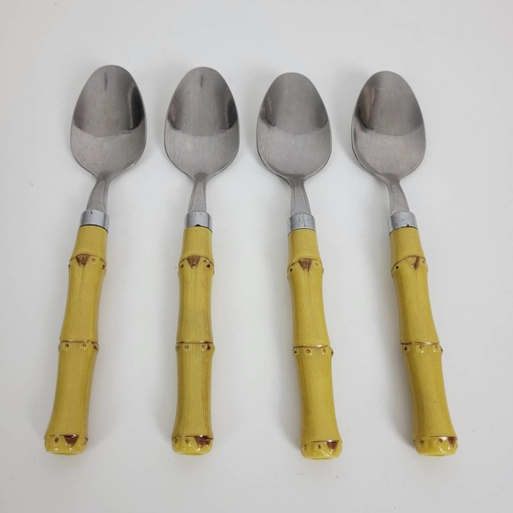 Vintage Unbranded Kitchen Home Spoons One Size Silver Tiki Bamboo Handle Pattern - Picture 3 of 4